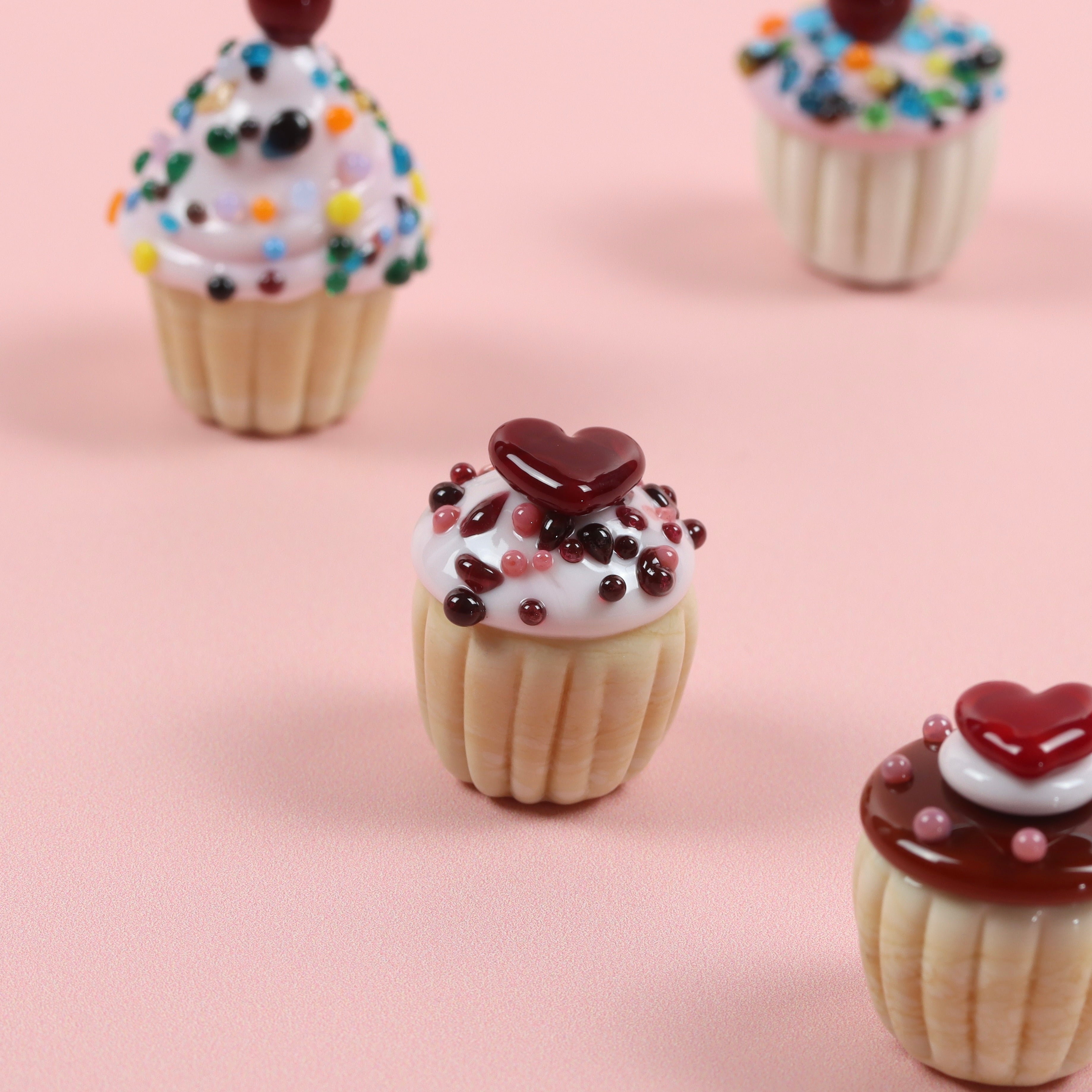 The Sprinkles Heart Topper Dinky Cupcake Glass Sculpture