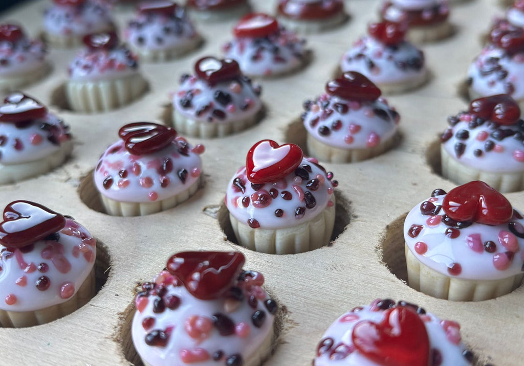 The Sprinkles Heart Topper Dinky Cupcake Glass Sculpture