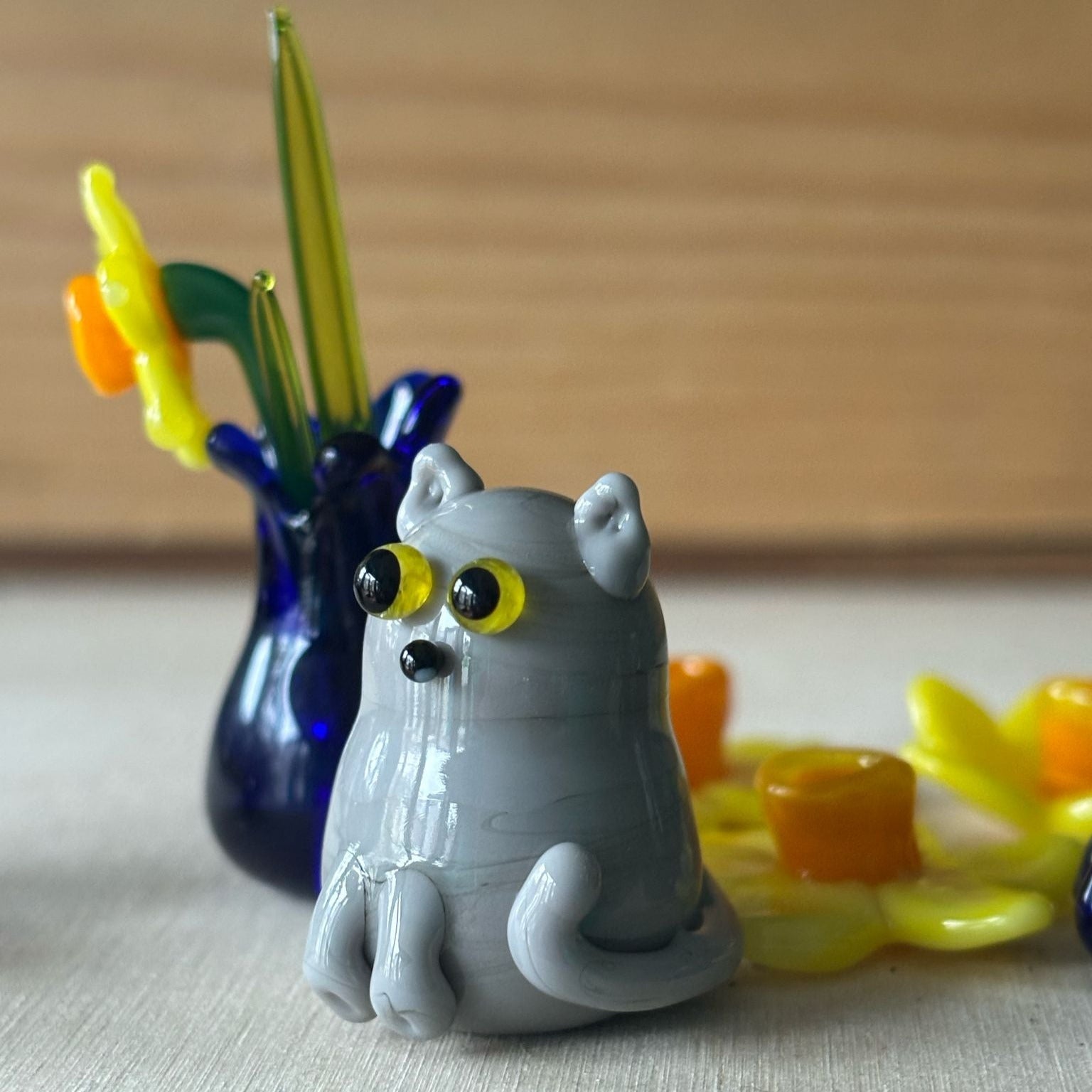 Dinky Grey Cat Glass Sculpture