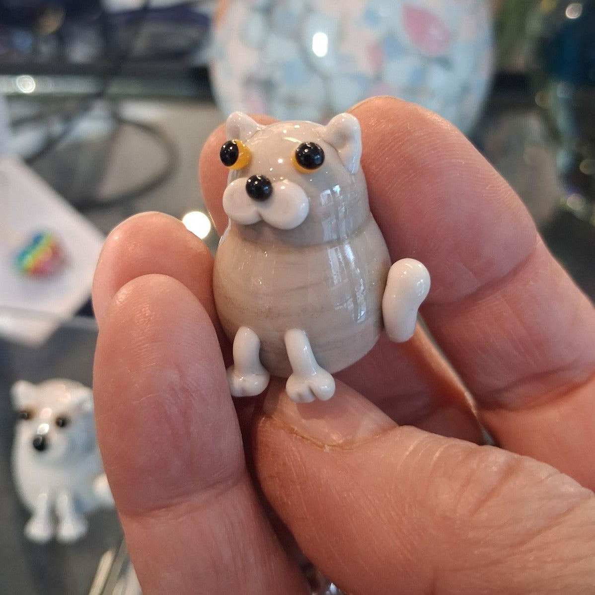Dinky Grey Cat Glass Sculpture