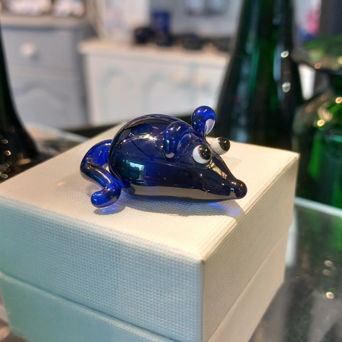 Dinky Blue Mouse Glass Sculpture