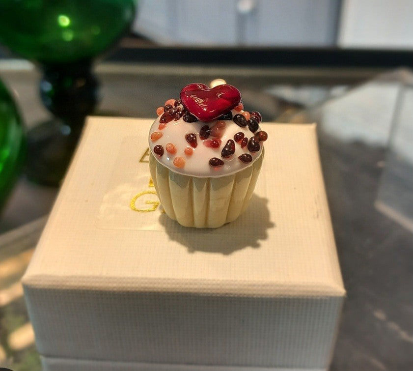The Sprinkles Heart Topper Dinky Cupcake Glass Sculpture