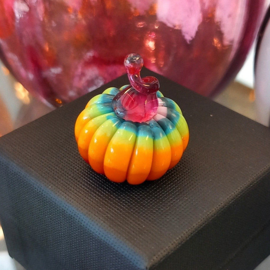 Dinky Everlasting Rainbow Pumpkin Glass Sculpture