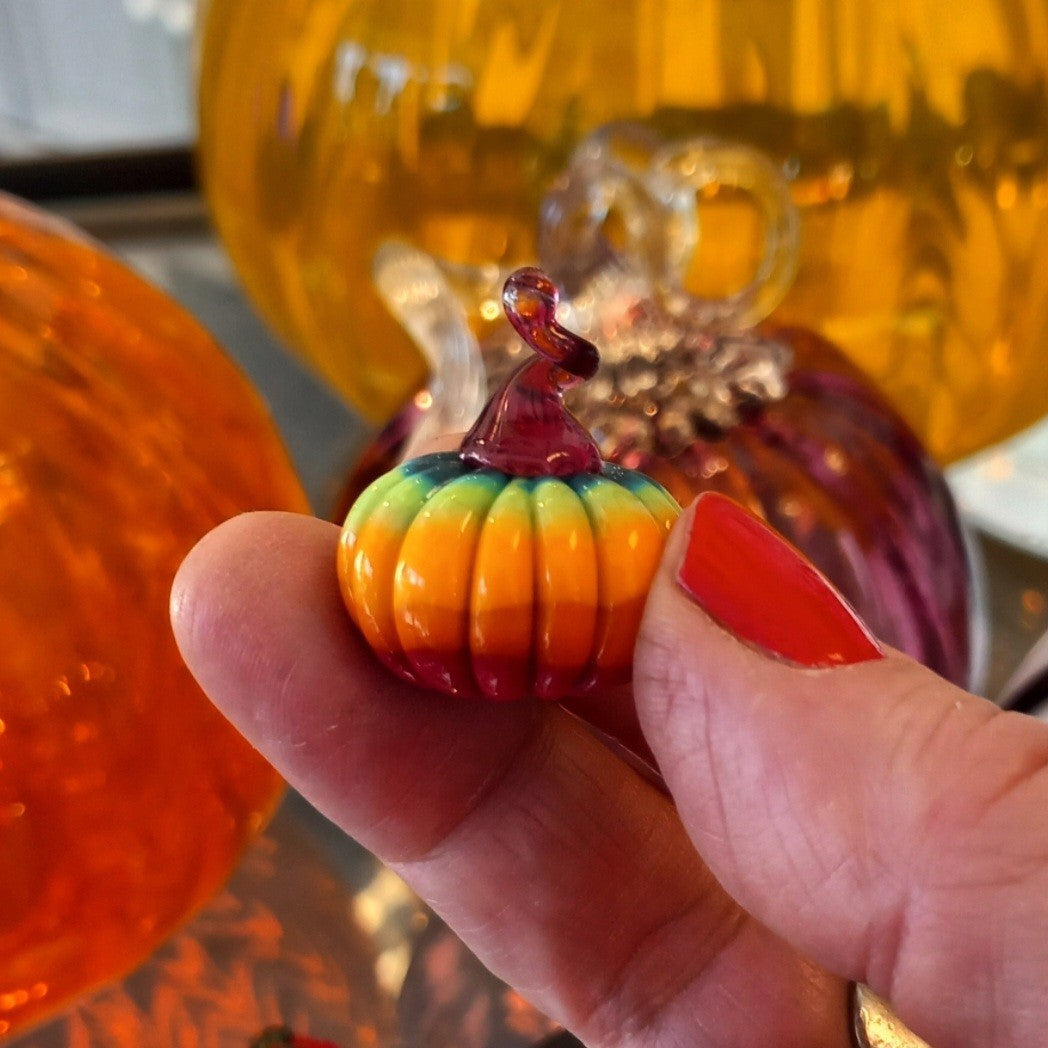 Dinky Everlasting Rainbow Pumpkin Glass Sculpture