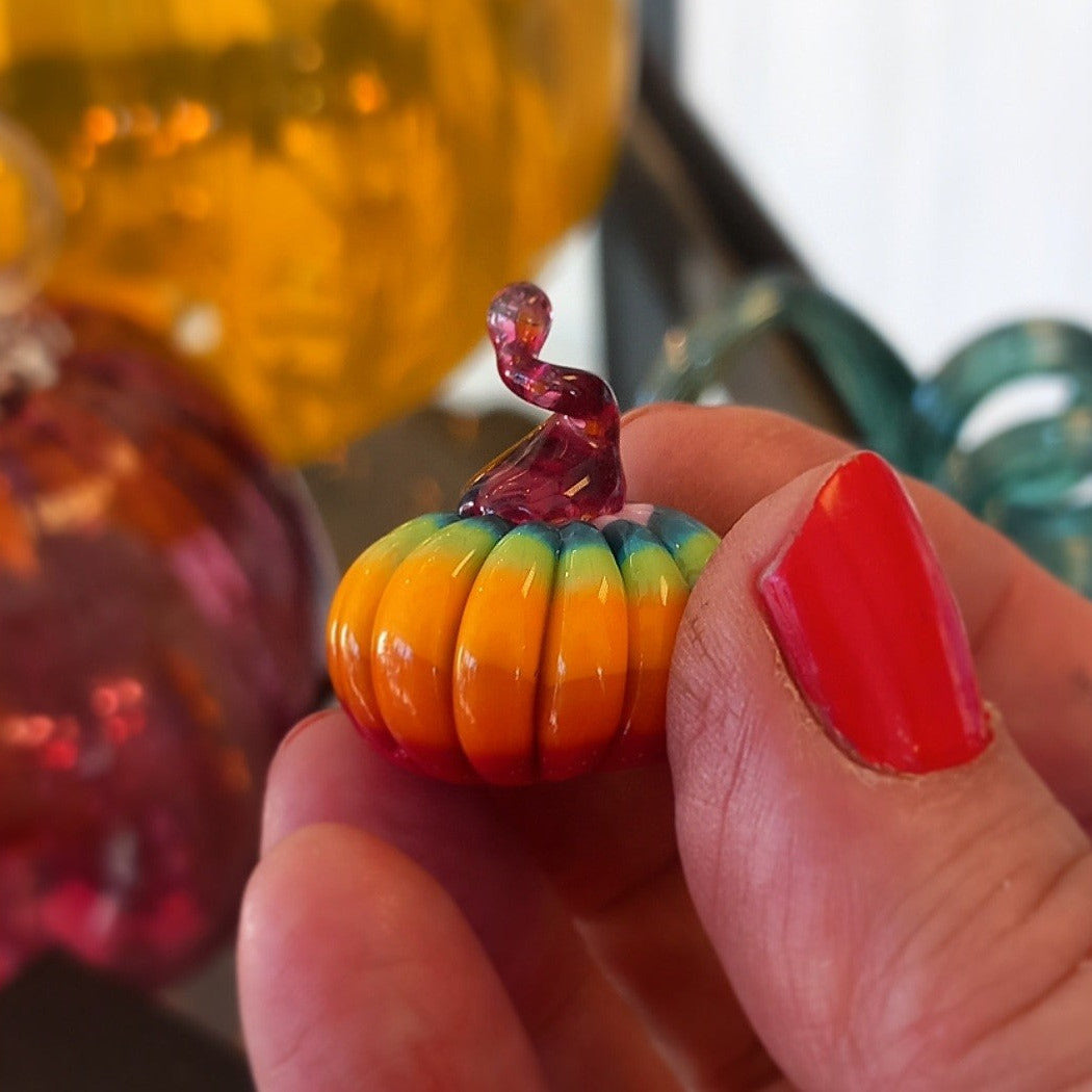 Dinky Everlasting Rainbow Pumpkin Glass Sculpture
